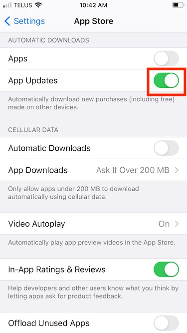 Enable automatic updates from the App Store settings