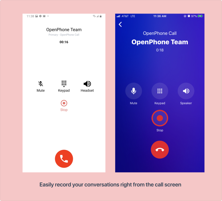 record phone calls in the OpenPhone mobile app