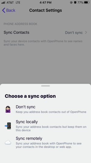 setting to allow contacts to sync on an iOS device