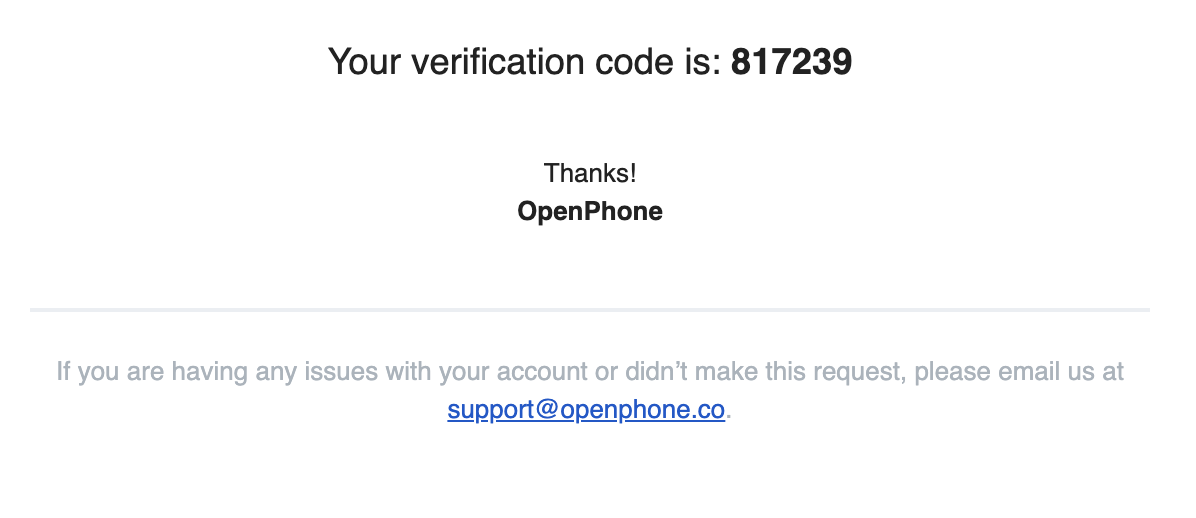 Verification code to log into OpenPhone