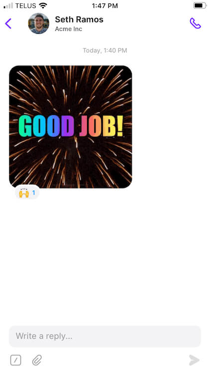 leaving an emoji reaction to a picture sent a contact sent in OpenPhone