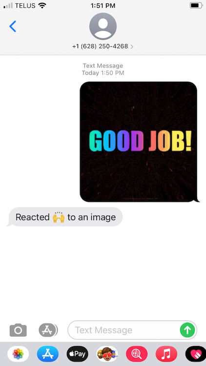 what reaction notification looks like if the recipient has an iPhone