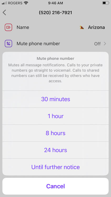 Specifying the mute length in the OpenPhone mobile app