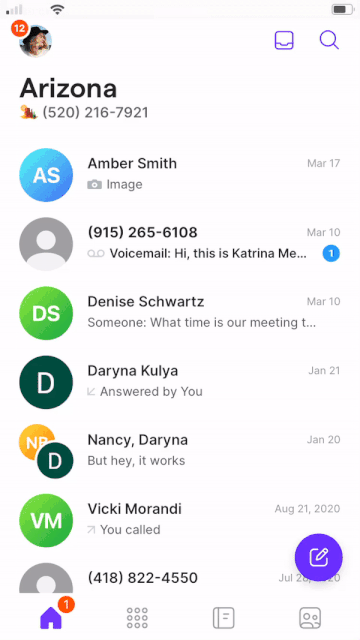 Find contact and message contact on OpenPhone from a mobile device