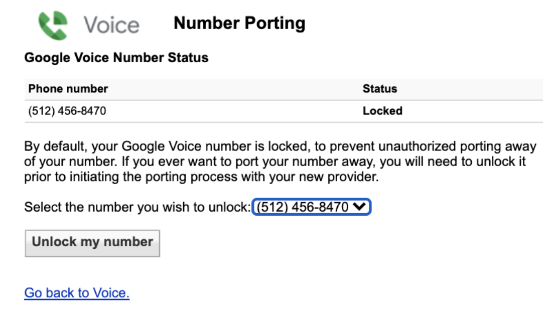 unlocking Google Voice number to port a local number due to no Google Voice toll-free numbers