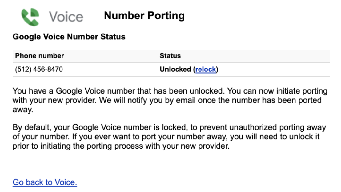 Viewing the status of your phone number in Google Voice after porting out