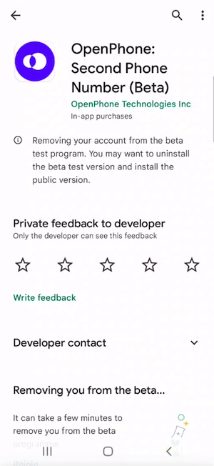 Uninstalling the OpenPhone Android beta app